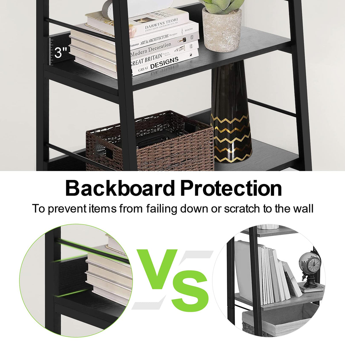 Black 5 Shelf Wood and Metal Bookshelf T628
