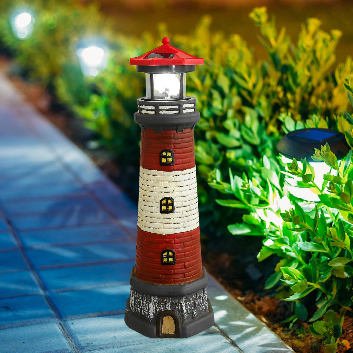 Solar Lighthouse Statue with Solar Light Waterproof Outdoor Decor L34078