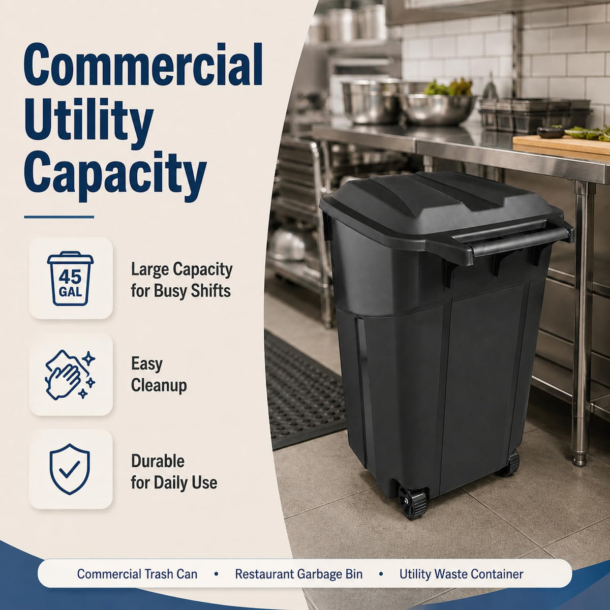 45 Gallon Wheeled Outdoor Trash Can with Lid L4646