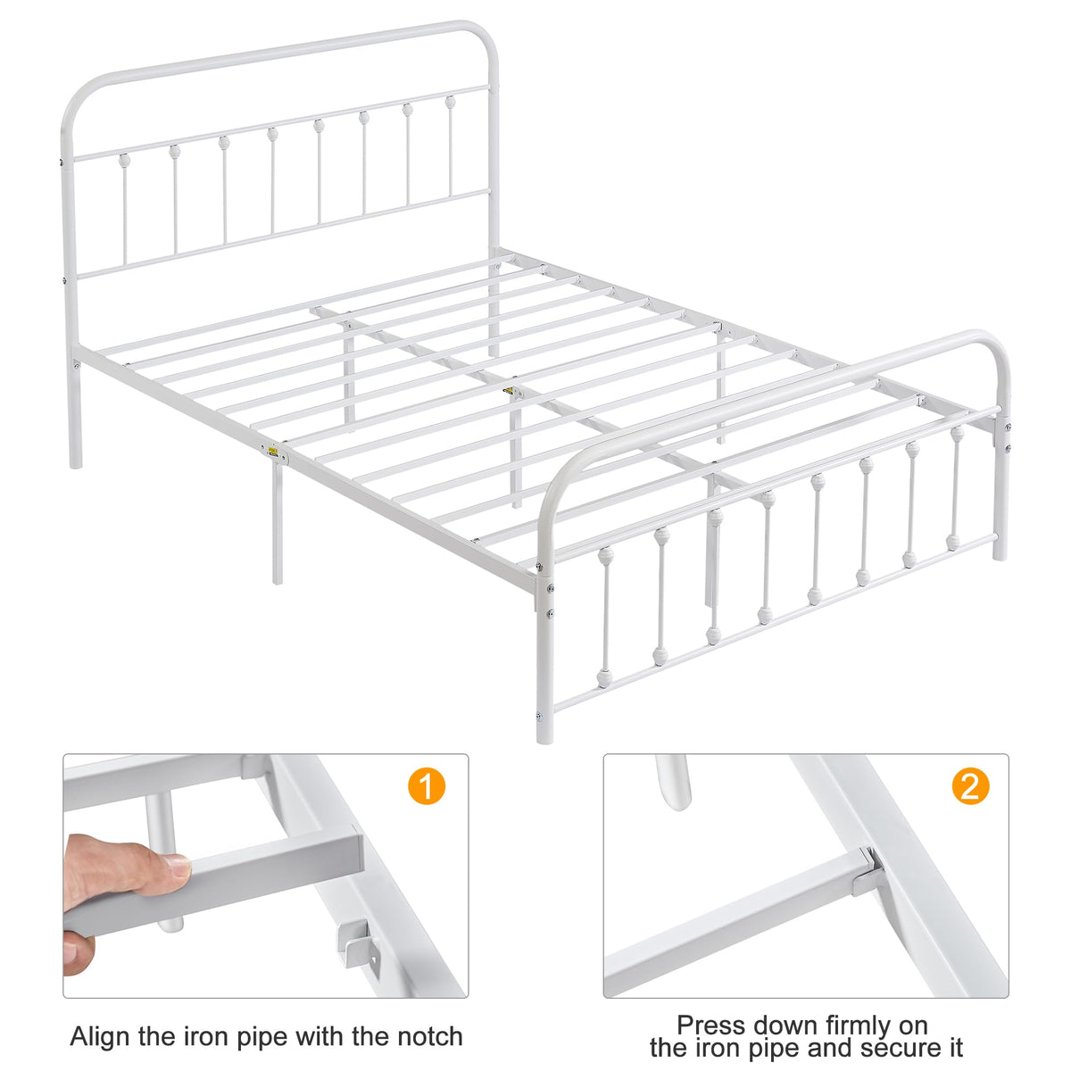 Full Size White Metal Bed Frame with Headboard O198242