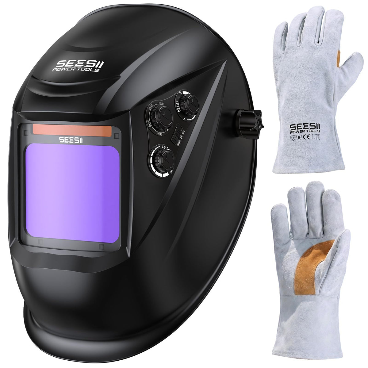 Large View Auto Darkening Welding Helmet with Welding Gloves T434