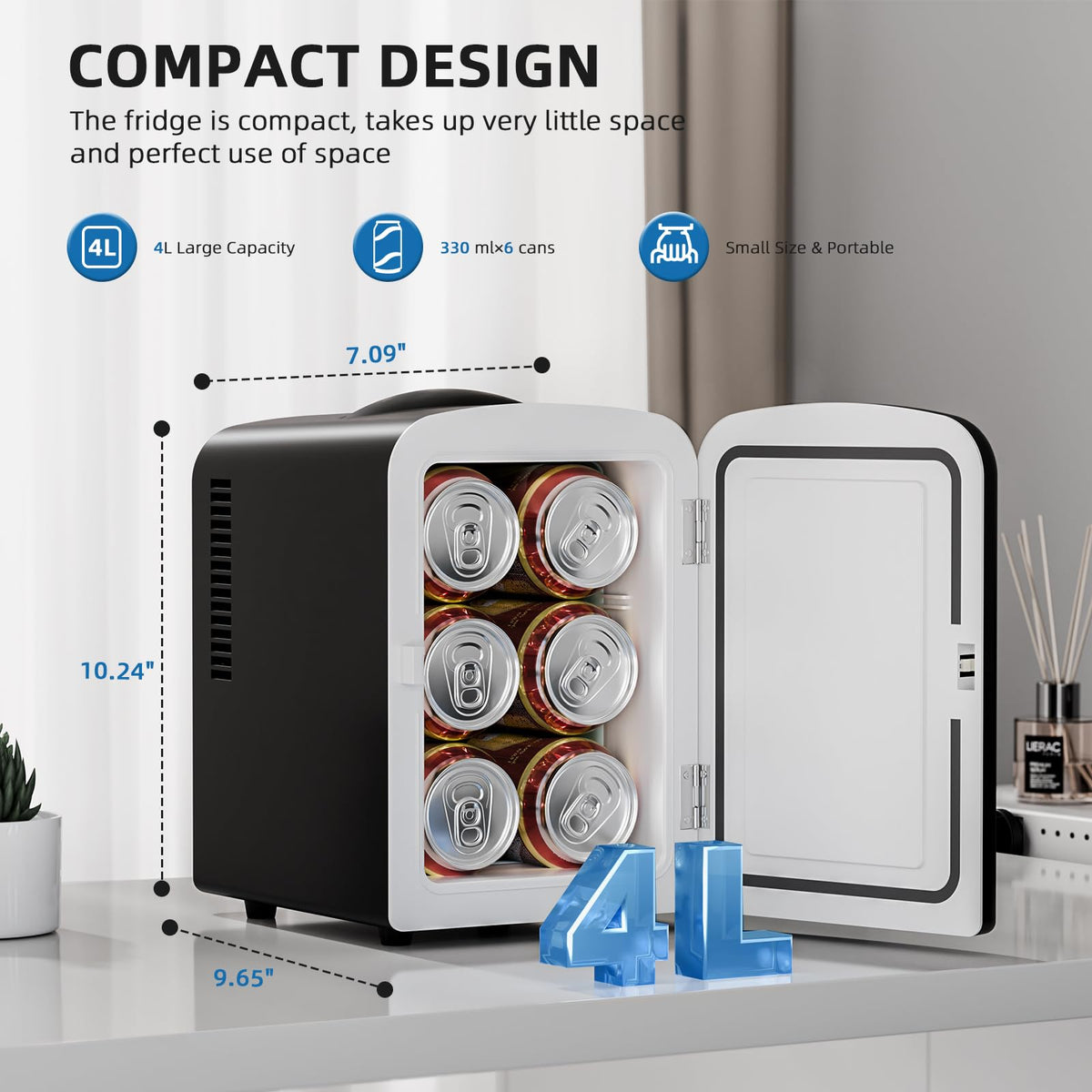 Compact Mini Fridge 4L Black V142412