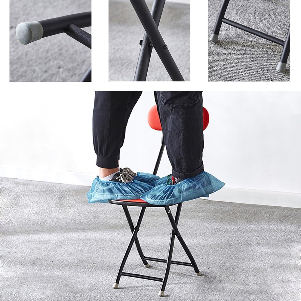 Folding Bar Stool with Backrest, 18 Inch Portable Stool with Footrest, Steel Frame Legs, Black F954