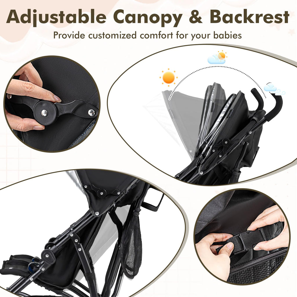Lightweight Double Umbrella Stroller with Cup Holder and Adjustable Canopy B1335