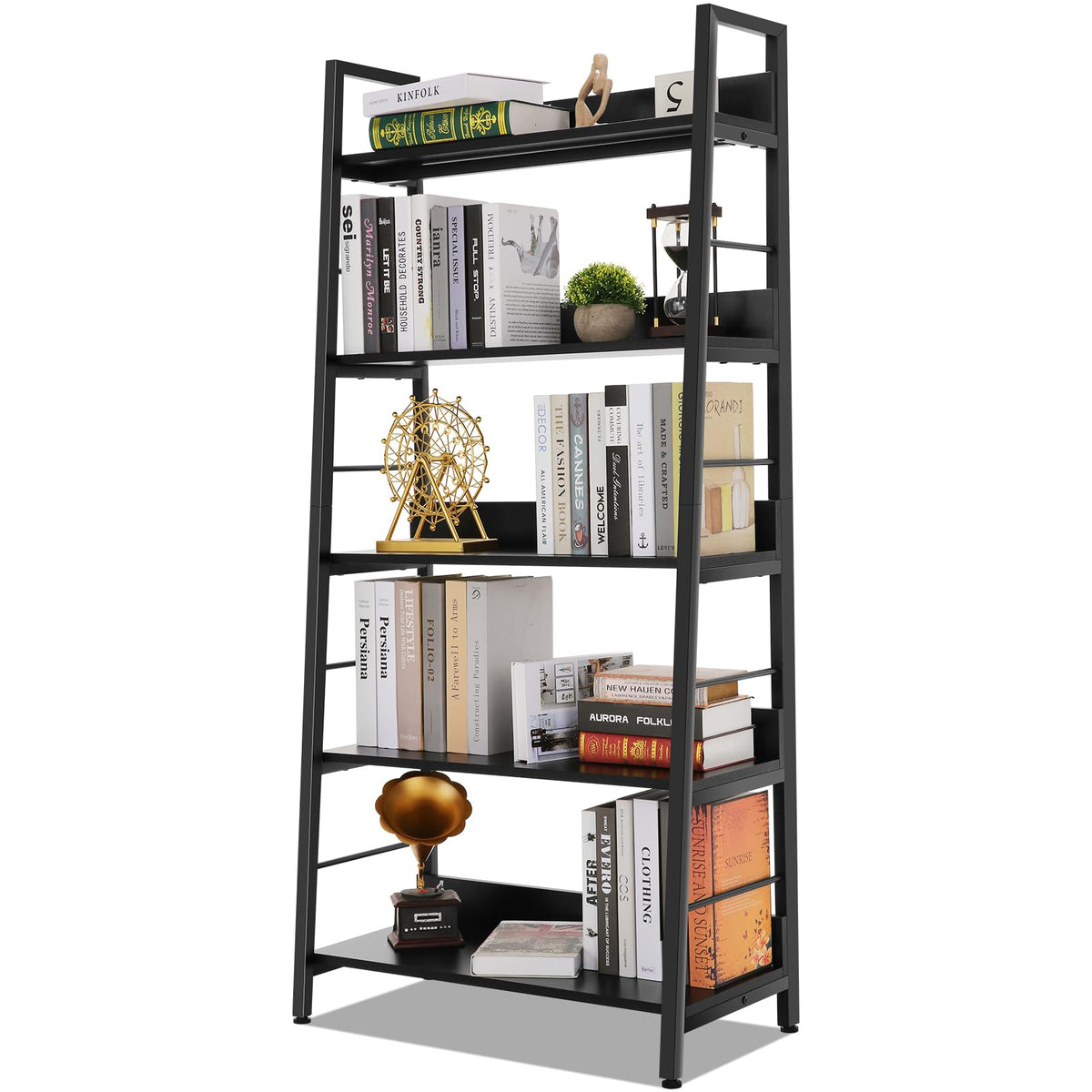 Black 5 Shelf Wood and Metal Bookshelf T628