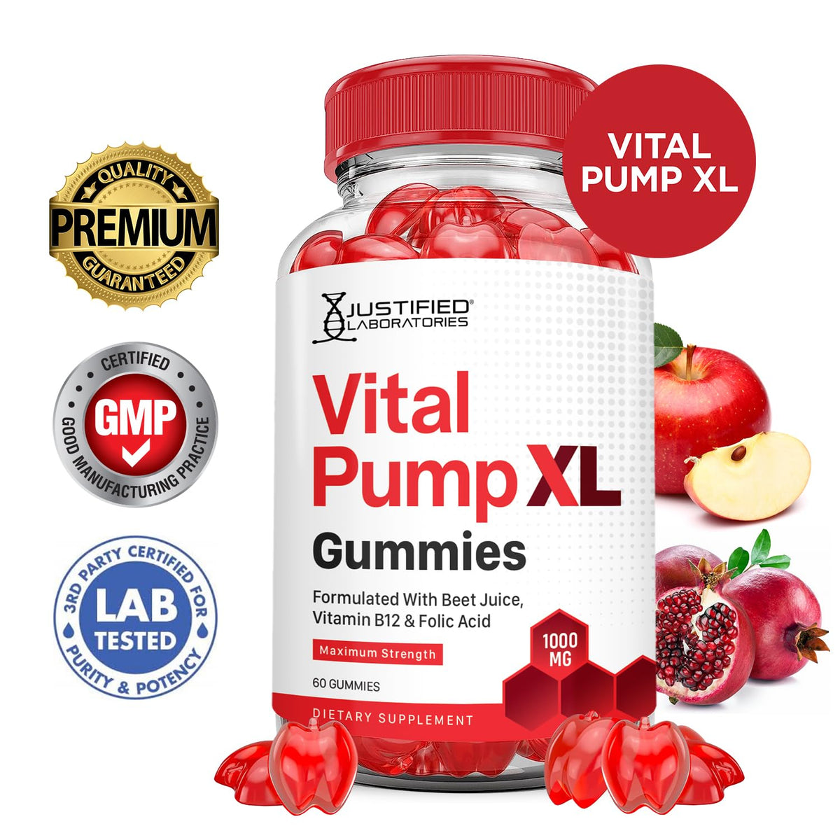 Vital Pump XL Performance Gummies 1000MG Beet Juice B12 Vegan Non GMO 120 Gummys B124996