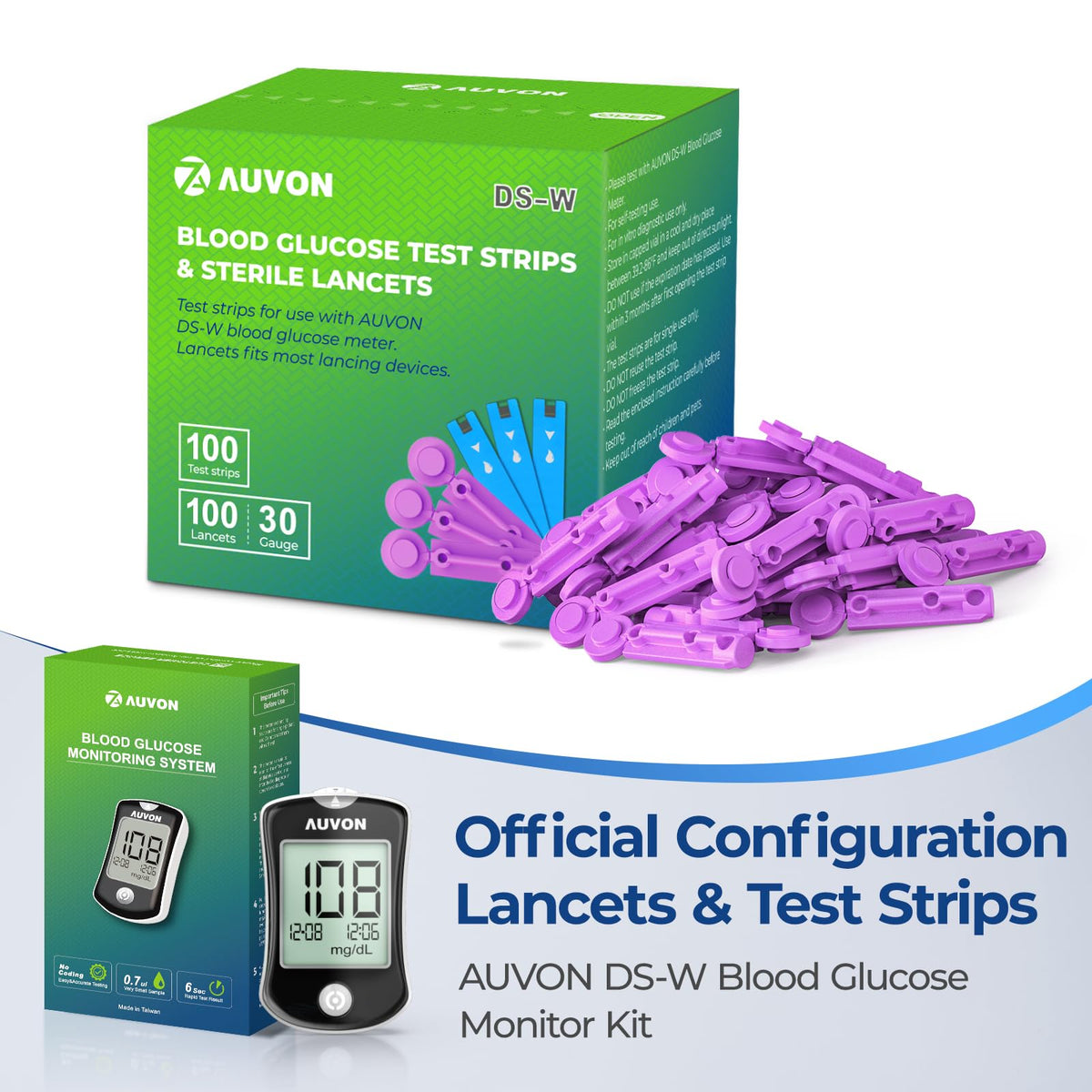 Blood Glucose Test Strips & Lancets Kit, 100 Pack, 30 Gauge I64092