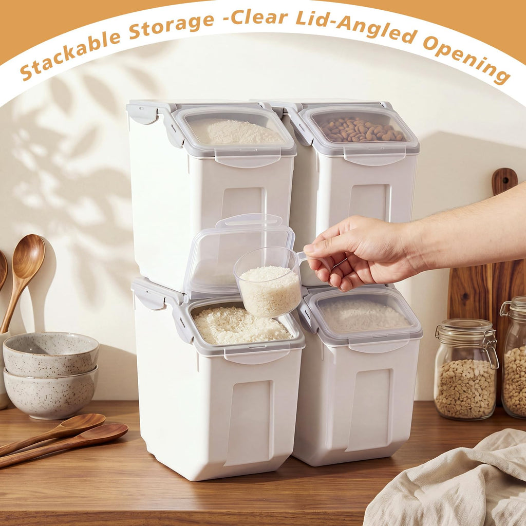 4 Pack 30 LB Airtight Dog Food Storage Container with Wheels Gray F146039