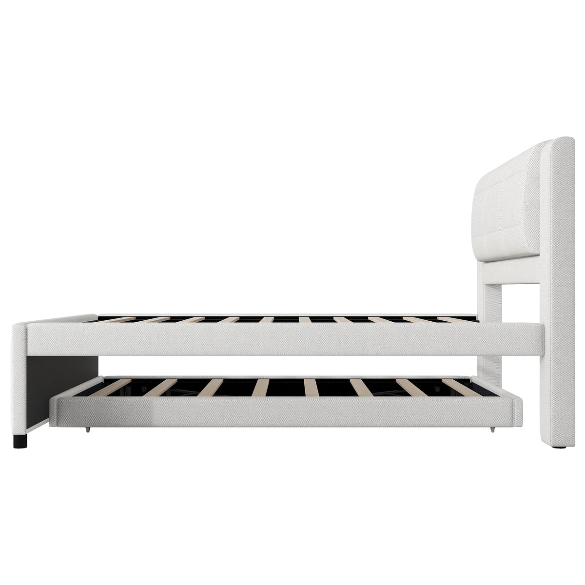 Full Size Linen Fabric Upholstered Platform Bed with Twin Size Trundle B22199