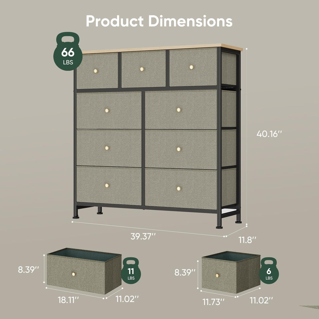 Fabric 9 Drawers Dresser Q6026