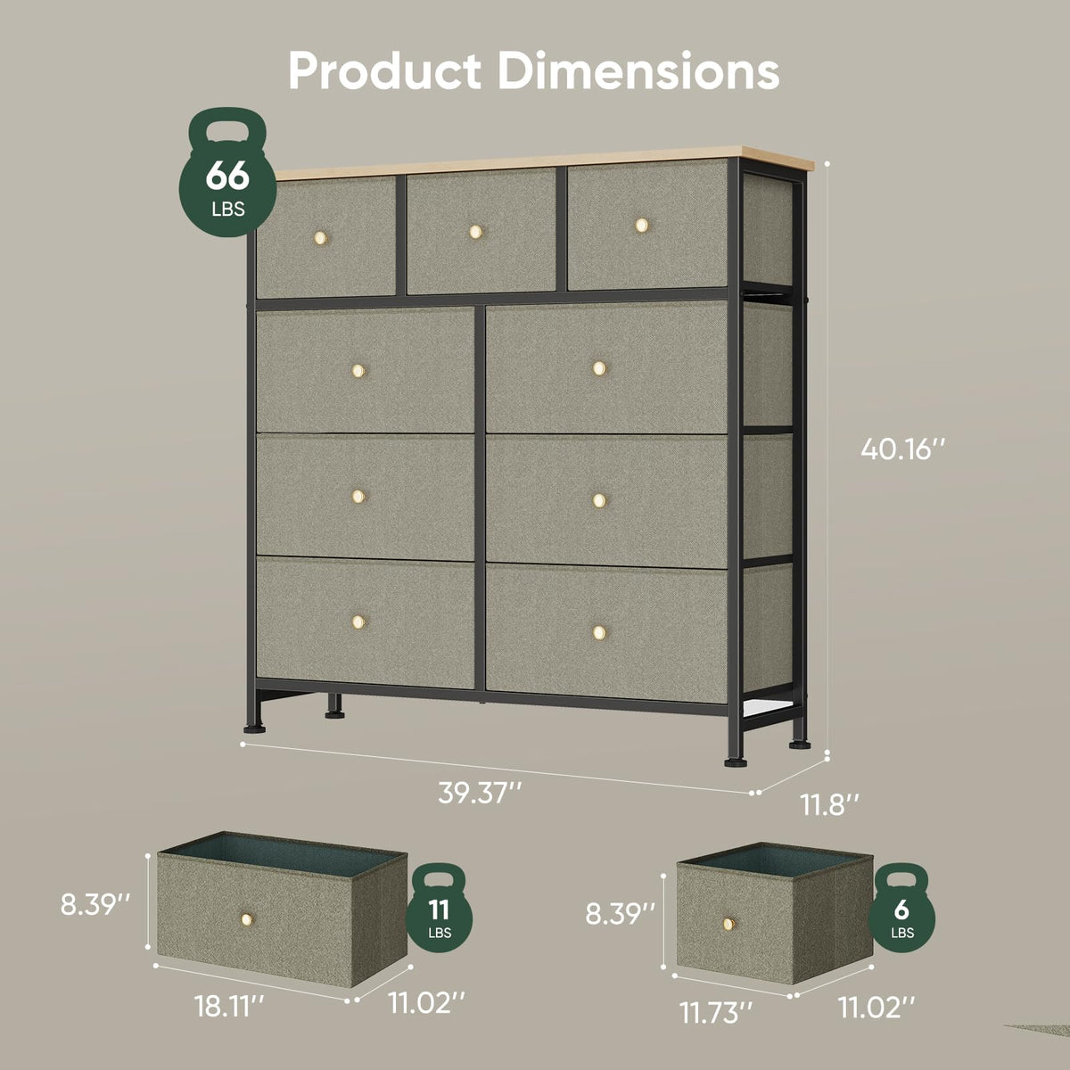 Fabric 9 Drawers Dresser Q6026