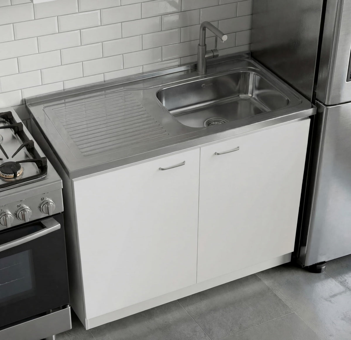 White 39 in Kitchen Sink Cabinet with Stainless Steel Top Y45143