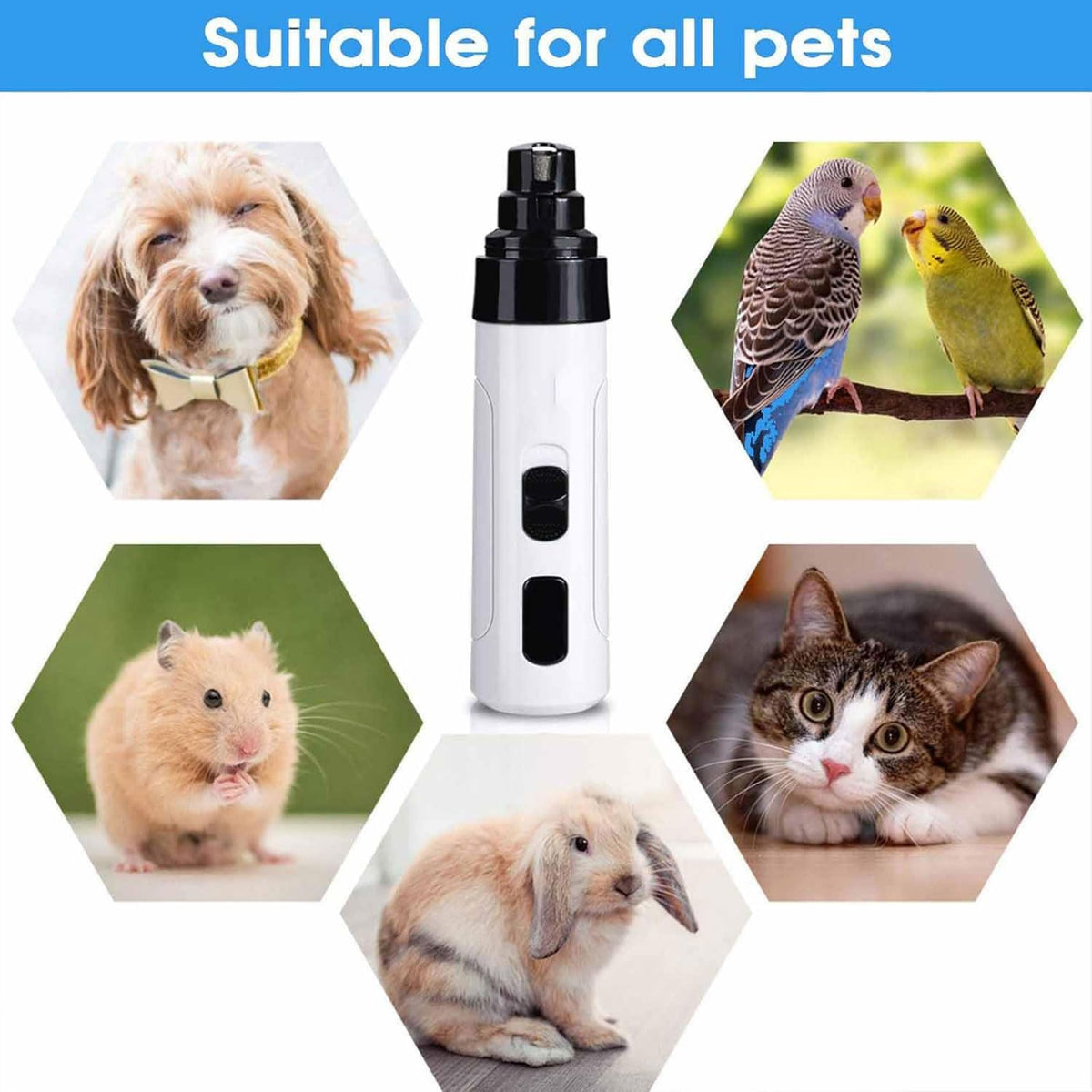 Electric Dog Nail Grinder & Trimmer Rechargeable Quiet Low Vibration Pet Grooming Tool with LED Light 2Pcs T433