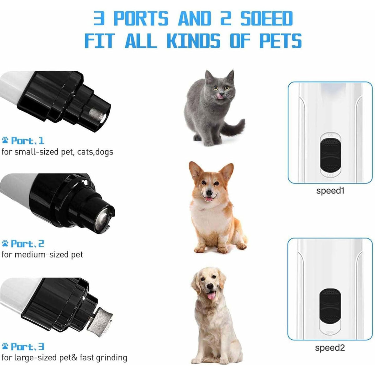 Electric Dog Nail Grinder & Trimmer Rechargeable Quiet Low Vibration Pet Grooming Tool with LED Light 2Pcs T433