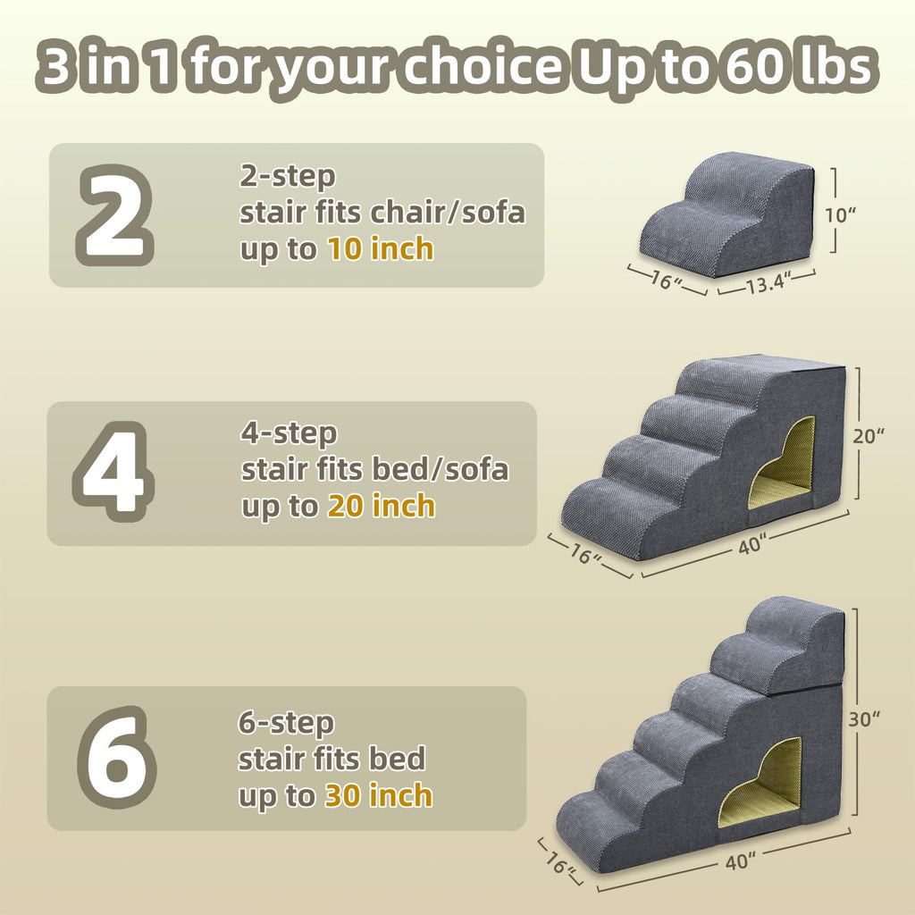 6 Step Non-Slip Grey Dog Stairs F345915