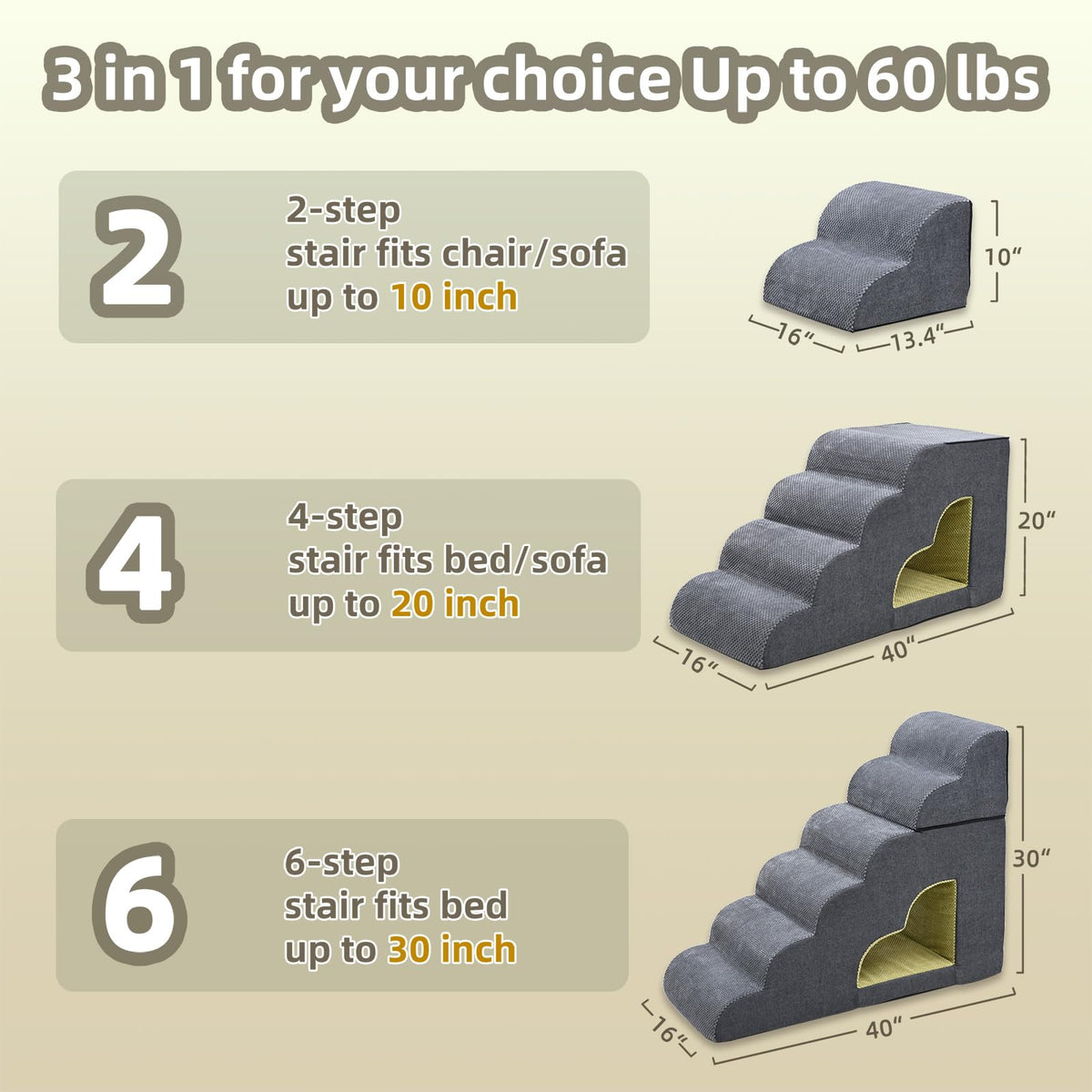 6 Step Non-Slip Grey Dog Stairs F345915