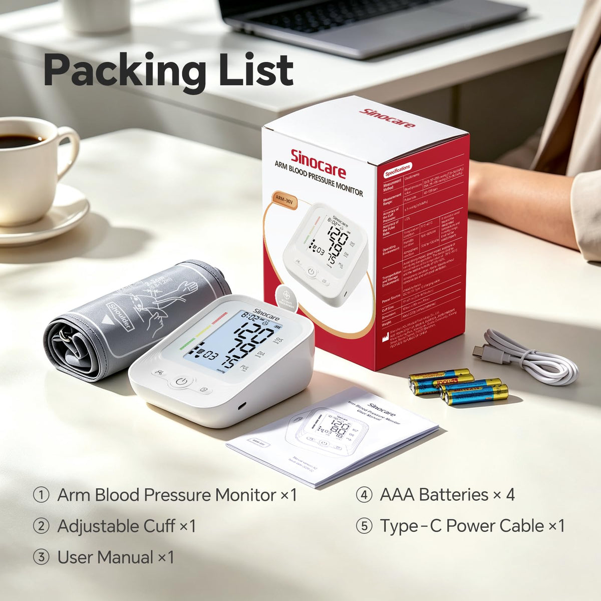 Upper Arm Blood Pressure Monitor with Adjustable Cuff B882