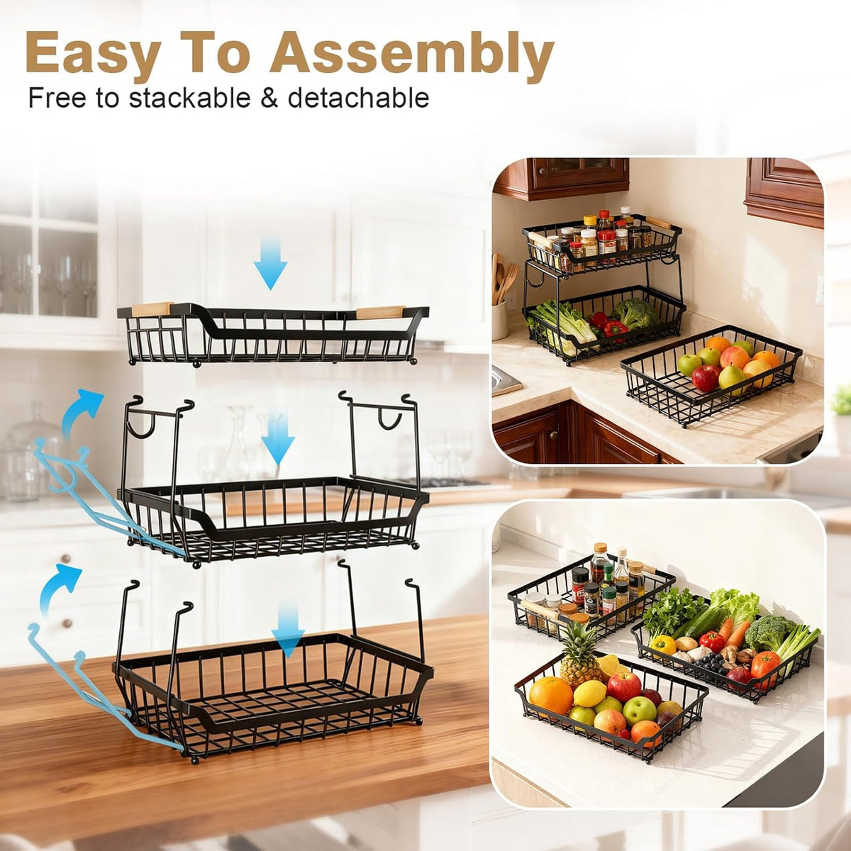 3 Tier Fruit Basket with 2 Banana Hangers A19759