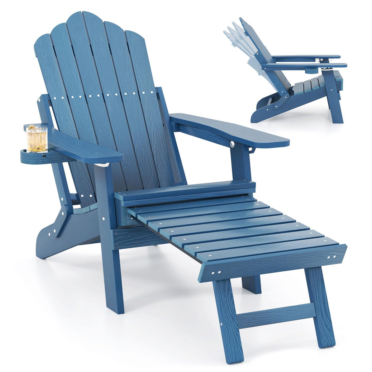 Folding Adirondack Chair with Adjustable Backrest and Ottoman Y17515