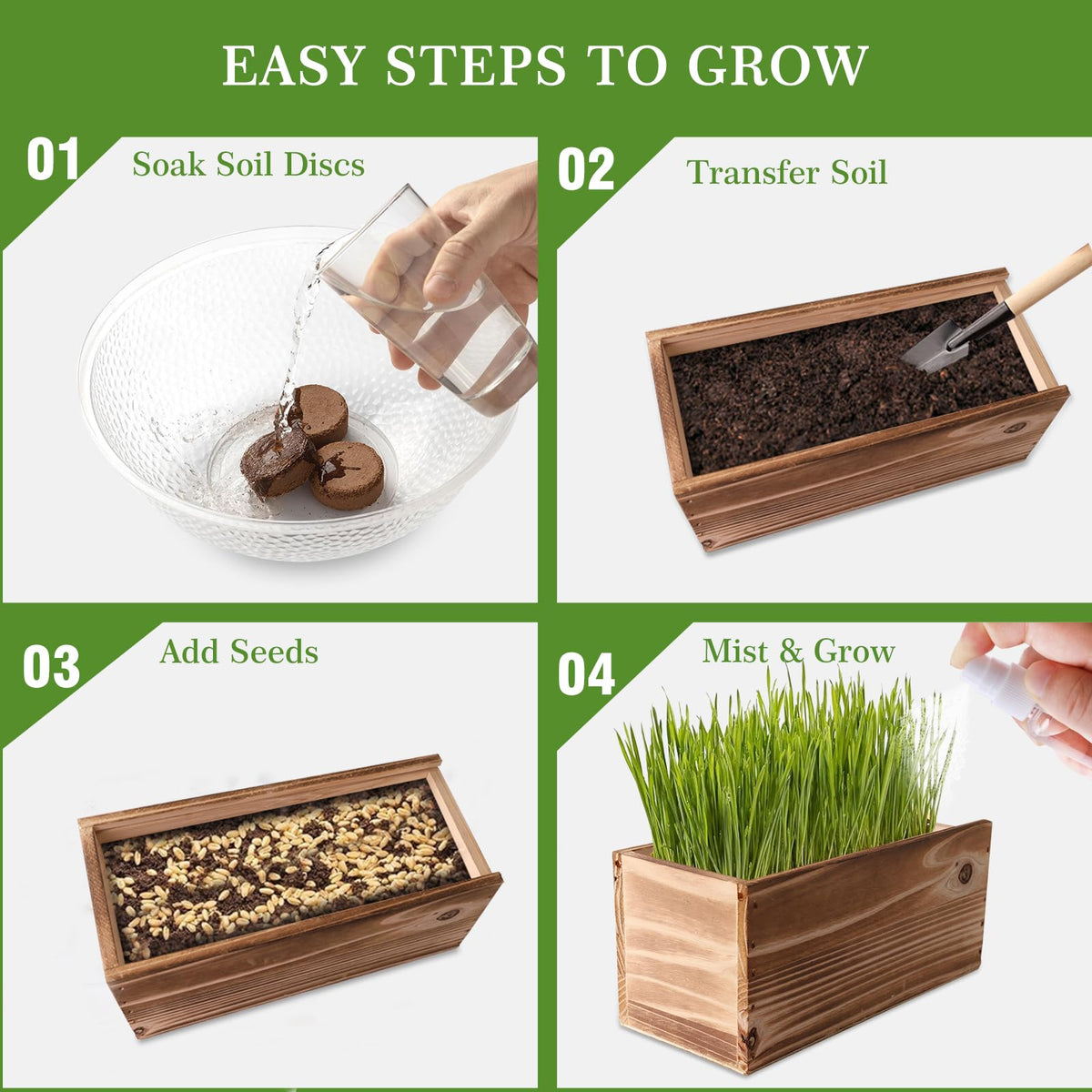 5-Pack Cat Grass Kit with Wood Planter I217162