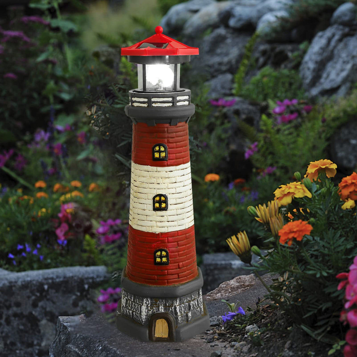 Solar Lighthouse Statue with Solar Light Waterproof Outdoor Decor L34078
