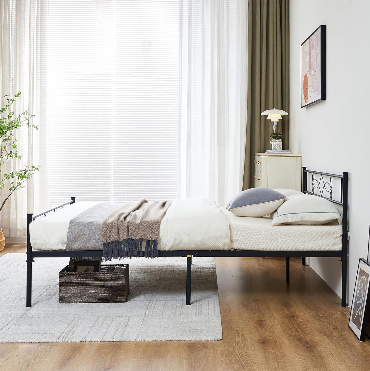 14" Full Size Metal Platform Bed Frame with Headboard N8414