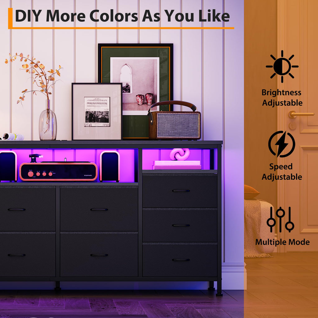Black Fabric 10 Drawer Dresser E763
