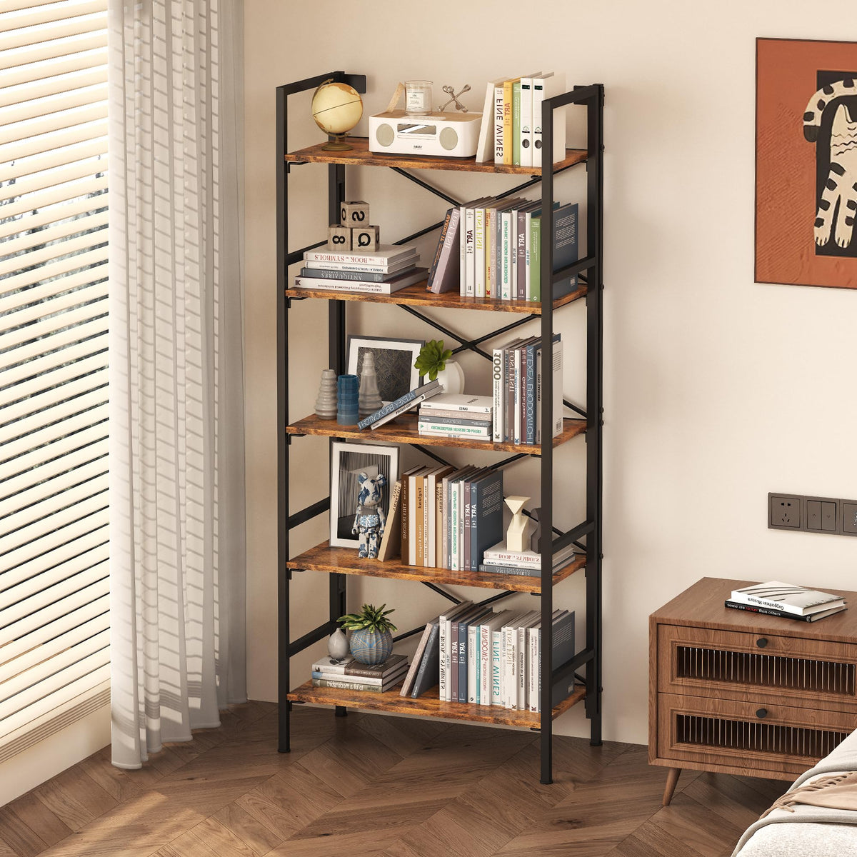 Folding 5 Tier Bookcase with X-Bracket Design L958