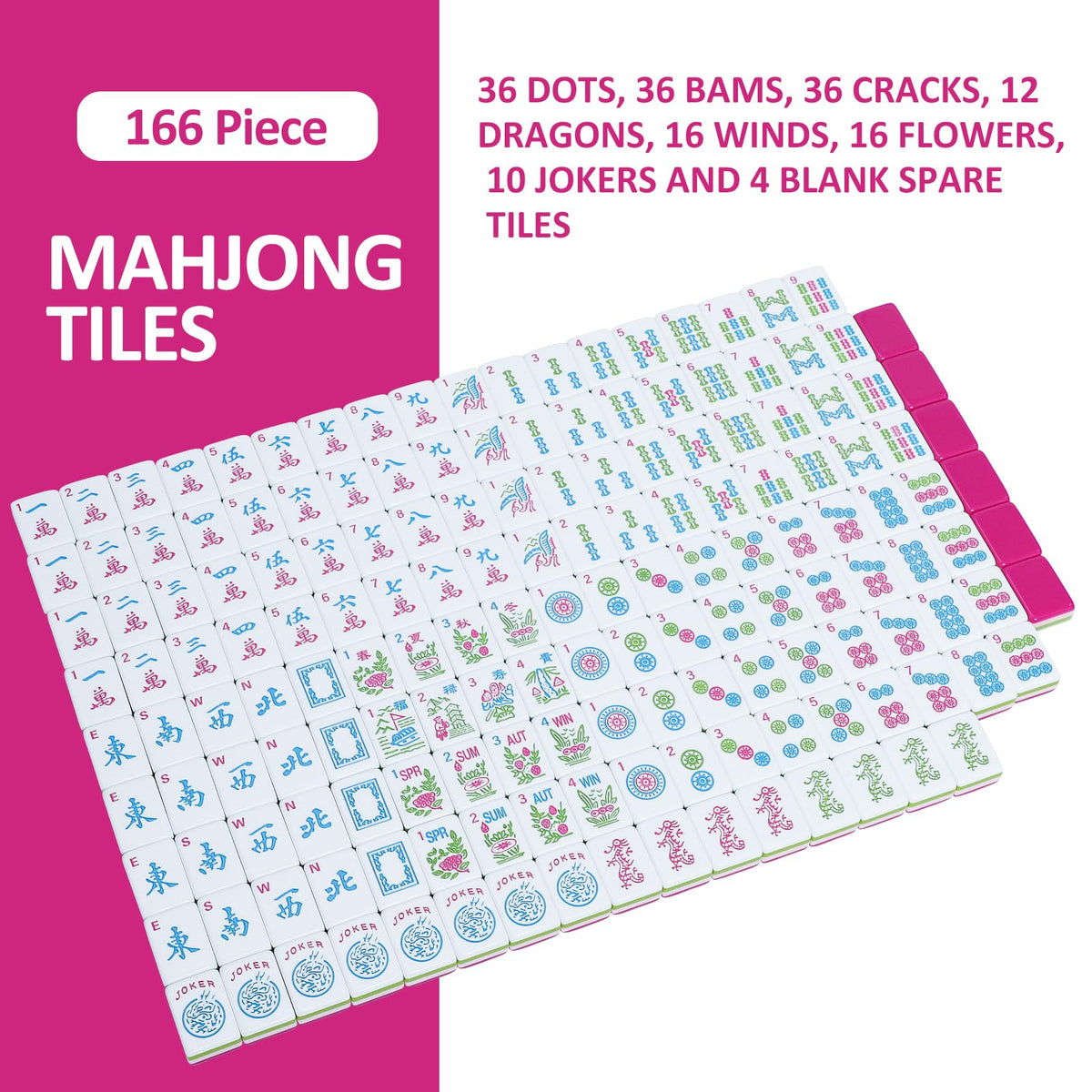 166 Acrylic Engraved Mahjong Tile Set with Carrying Bag W98331