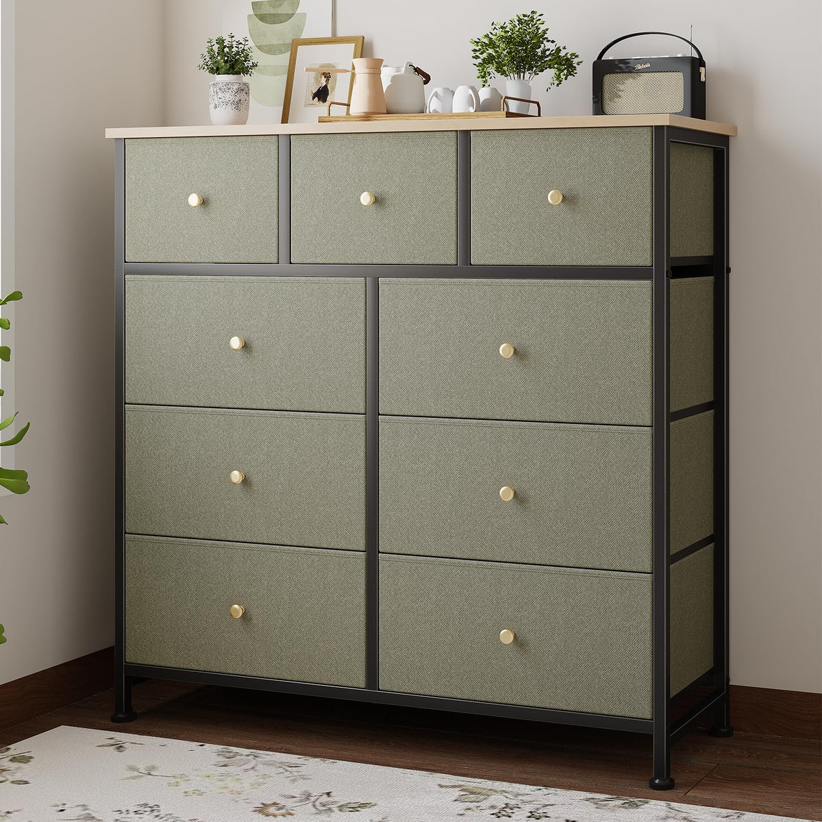 Fabric 9 Drawers Dresser Q6026