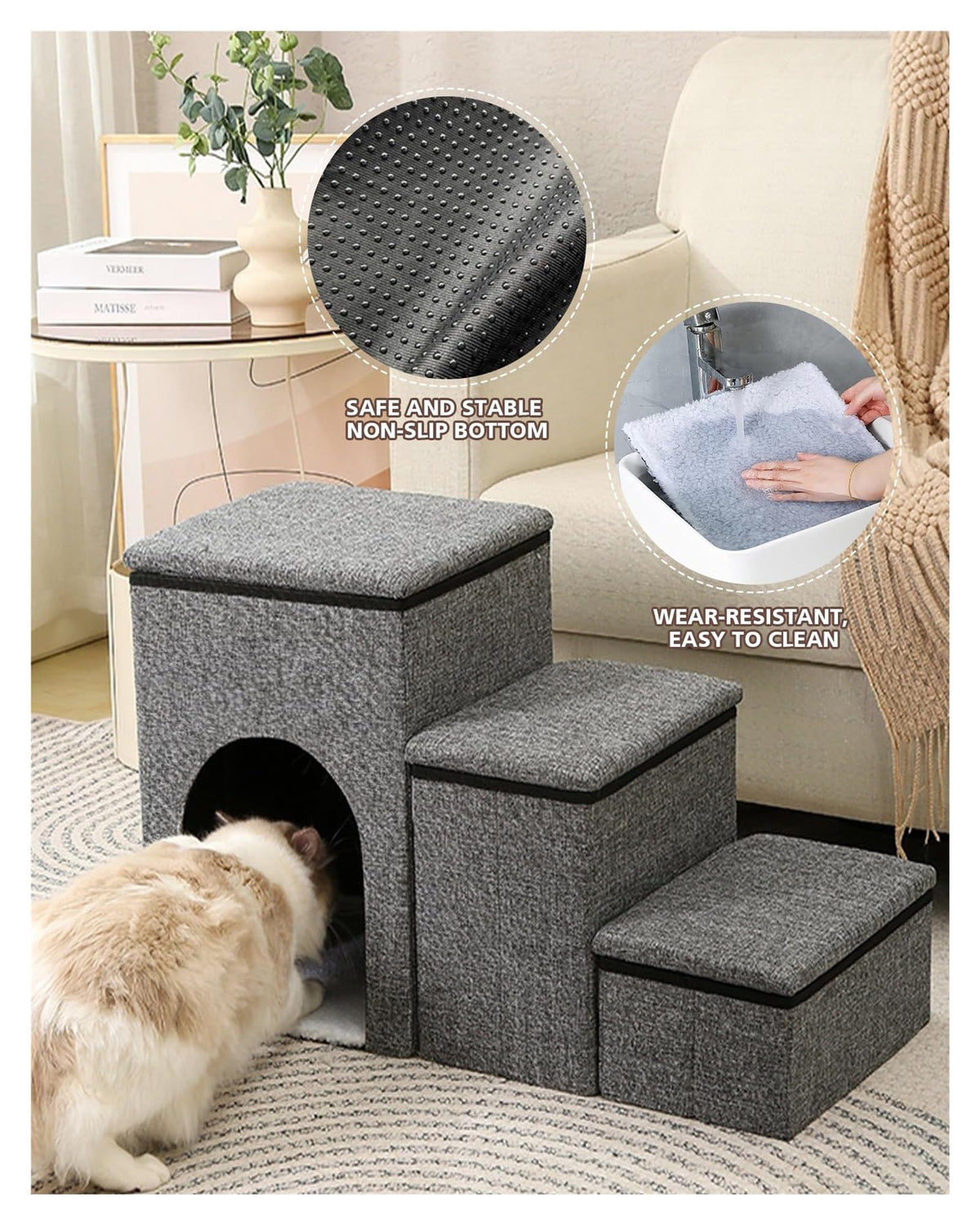 Folding Pet Stairs with Storage Box U426