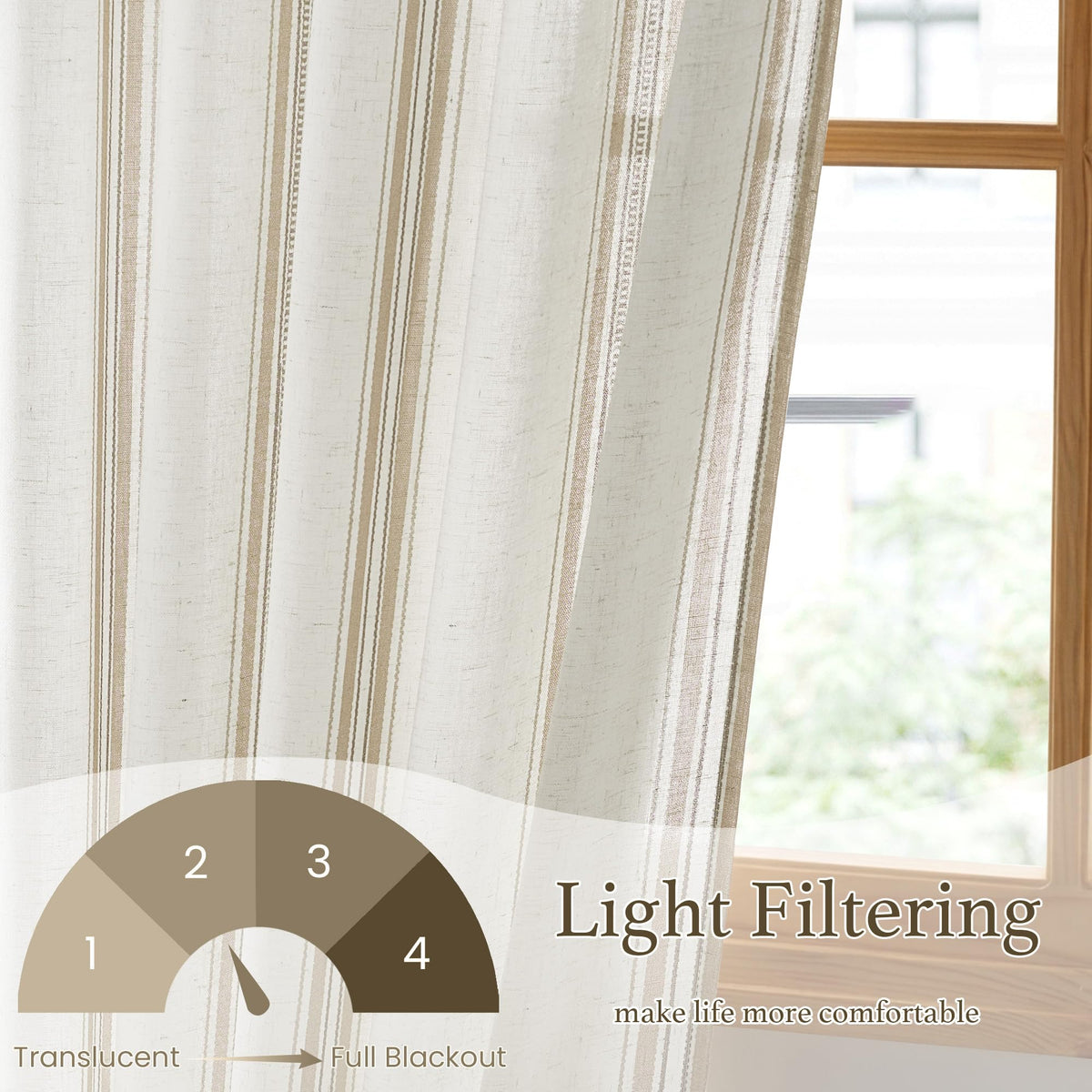 Taupe & White Stripe Linen Curtains 52 x 84 Inch W741544