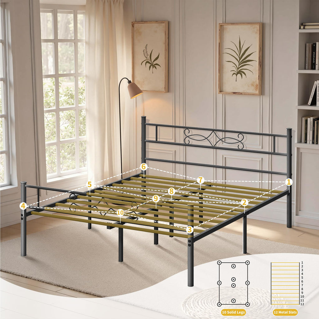 14" Full Size Metal Platform Bed Frame with Headboard N8414