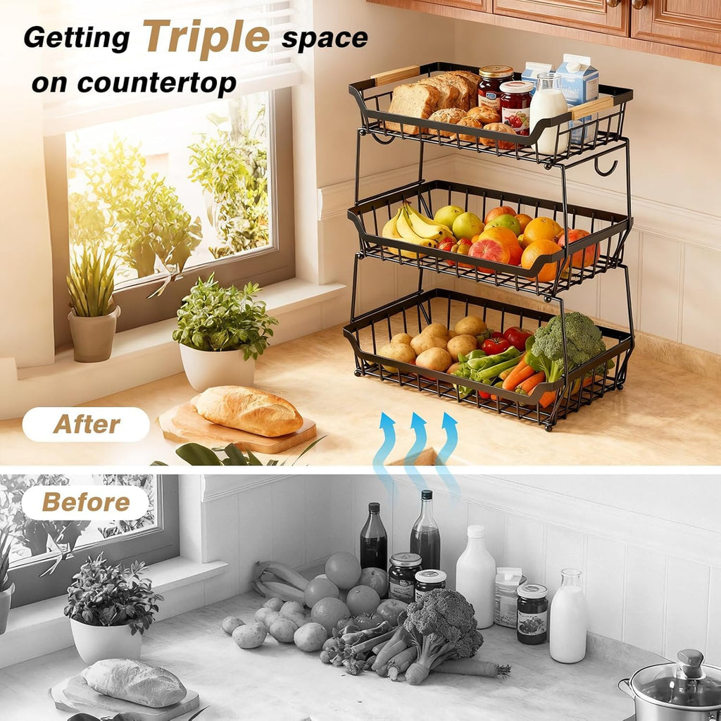 3 Tier Fruit Basket with 2 Banana Hangers A19759