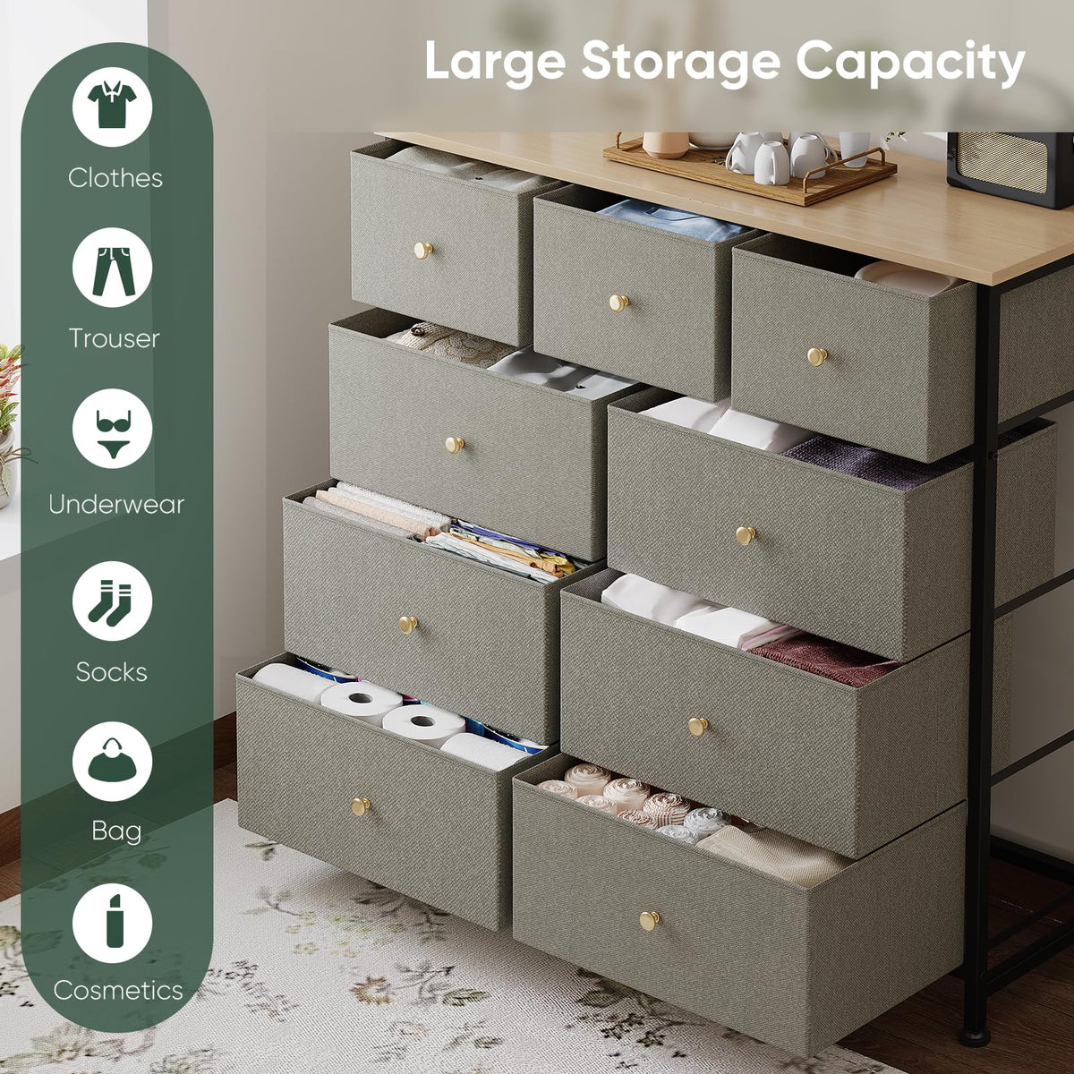Fabric 9 Drawers Dresser Q6026