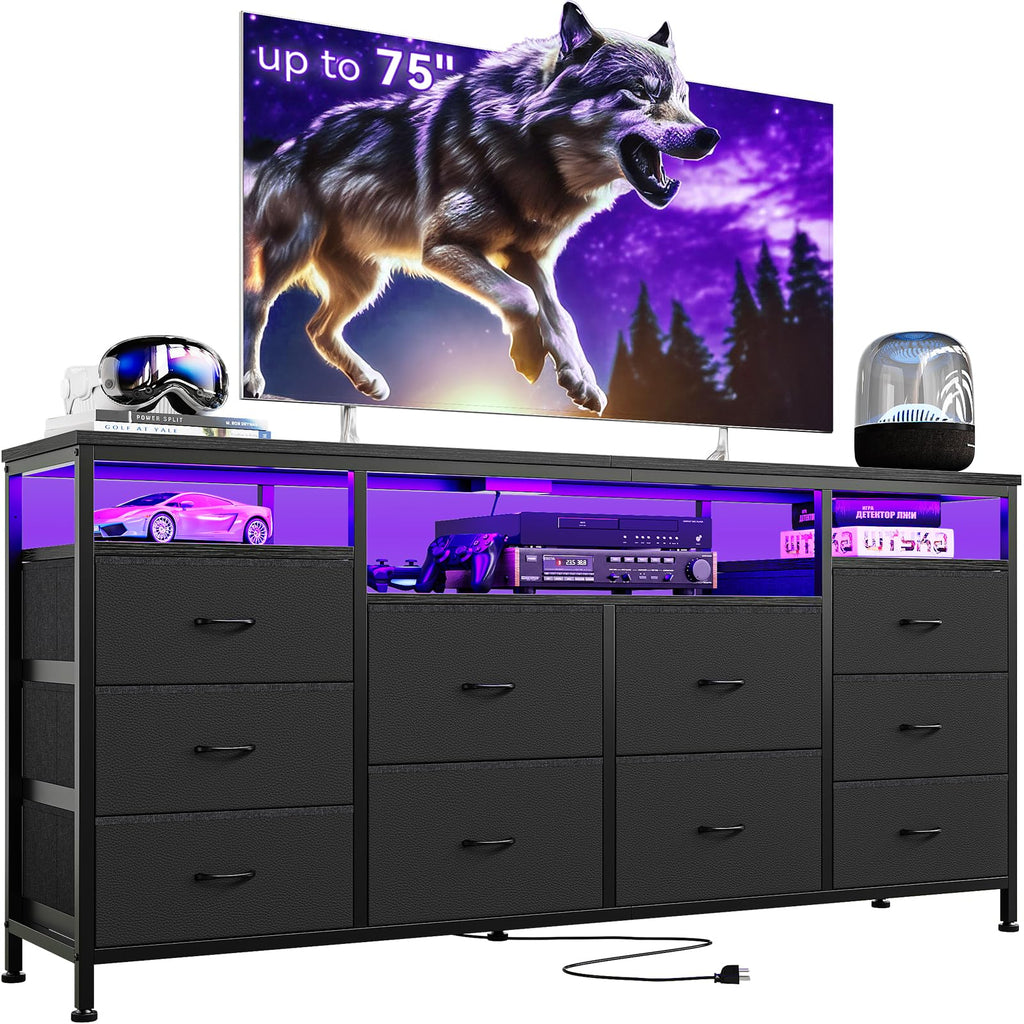 Black Fabric 10 Drawer Dresser E763