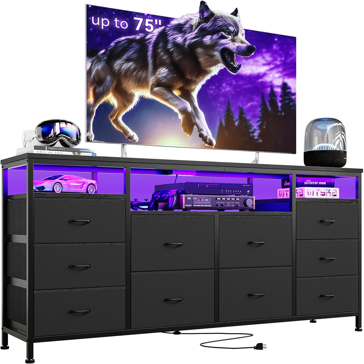 Black Fabric 10 Drawer Dresser E763