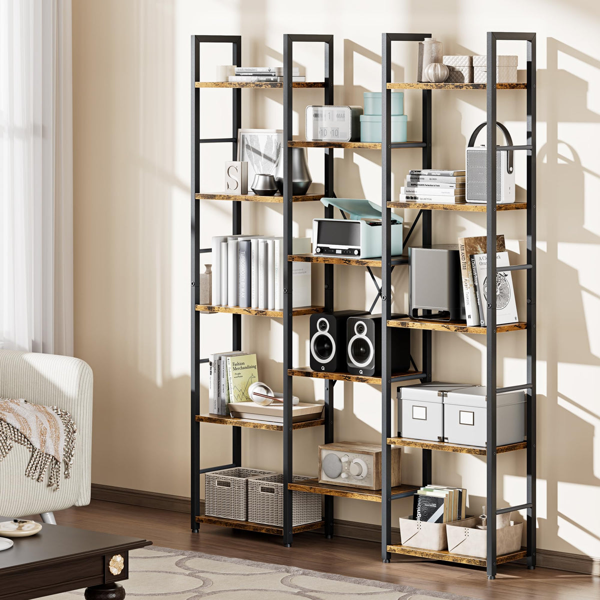 5 Tier Rustic Wood & Metal Bookshelf I305
