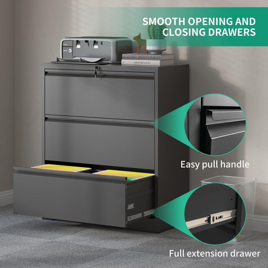 Black 3 Drawer Locking Metal File Cabinet F3689