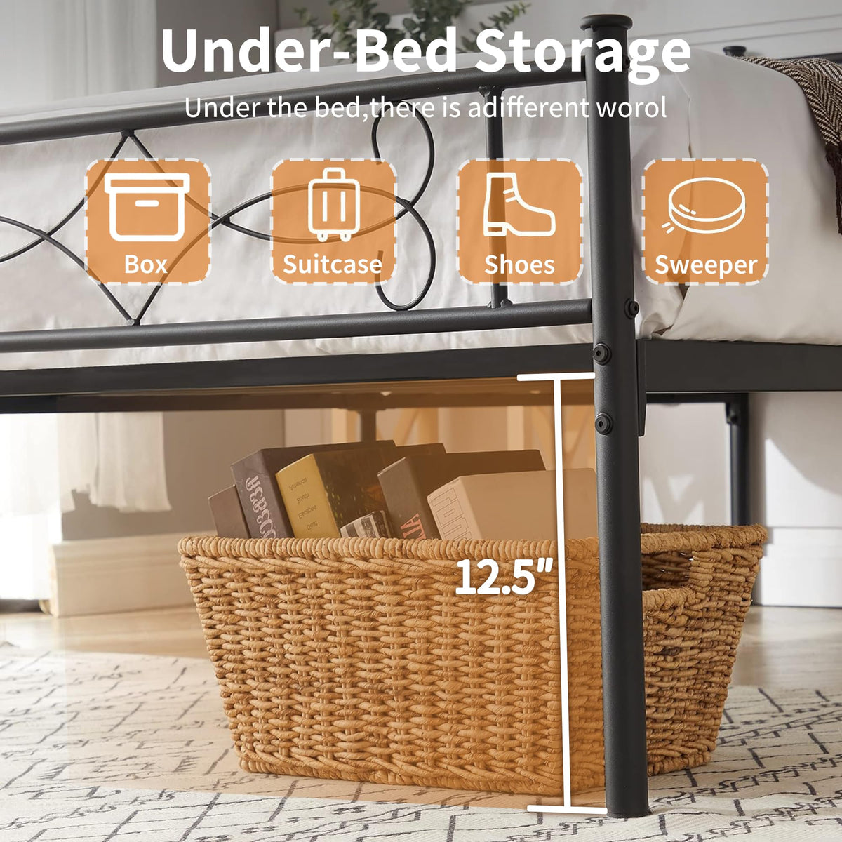 14" Full Size Metal Platform Bed Frame with Headboard N8414
