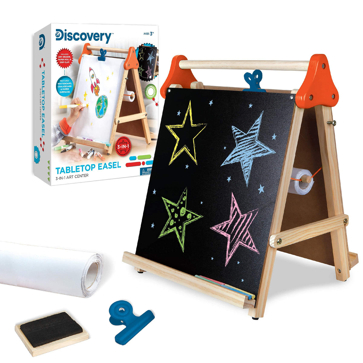 3-in-1 Tabletop Dry Erase Chalkboard Art Easel with Paper Roll N1521