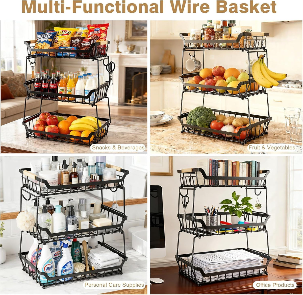 3 Tier Fruit Basket with 2 Banana Hangers A19759