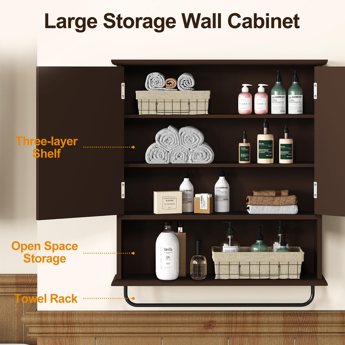 Wall Mounted Bathroom Medicine Cabinet with Towel Rack 22x25 inch P371348