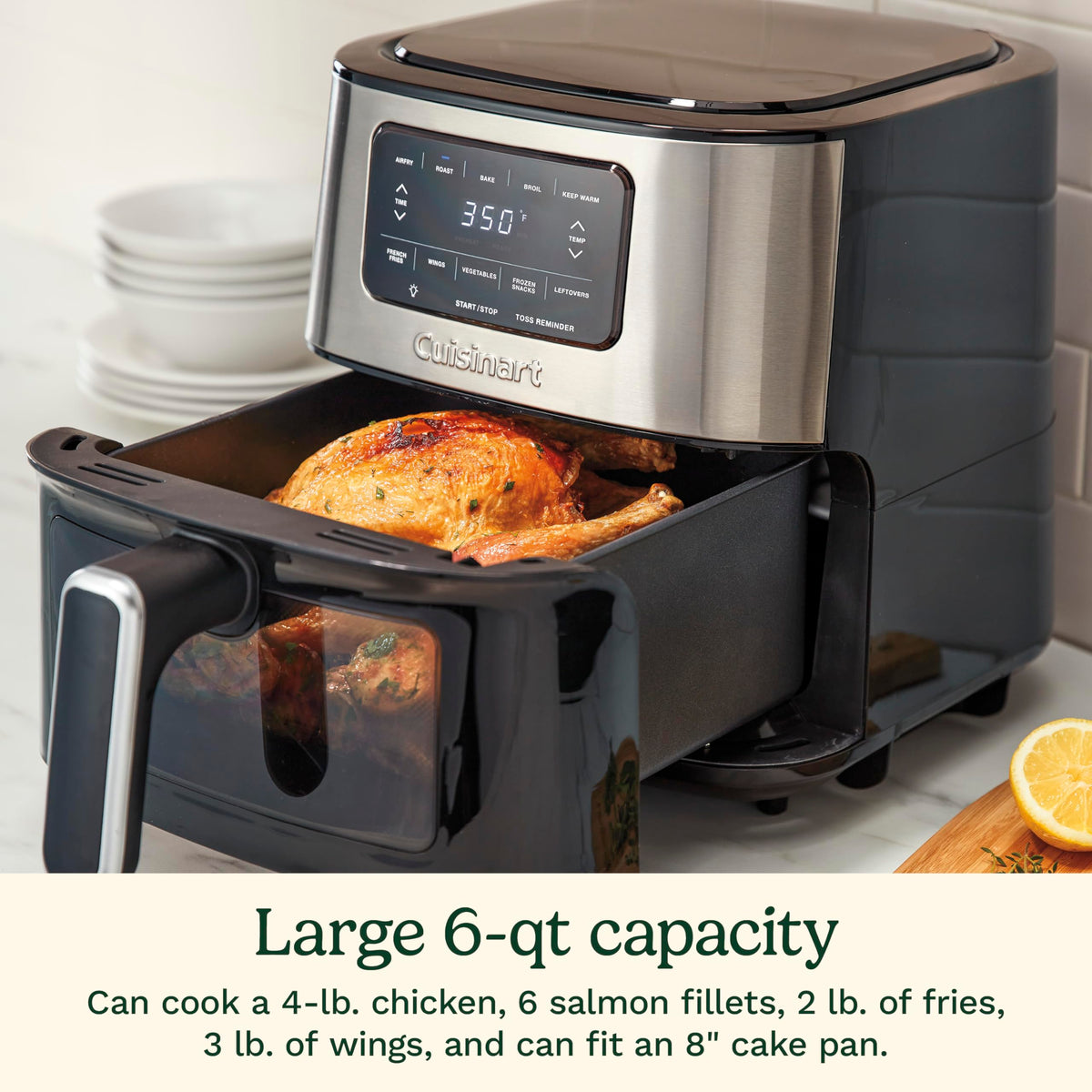 6-Quart Air Fryer with 5 Cooking Functions, Stainless Steel & Black L78831
