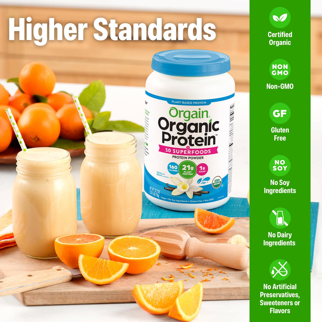 Organic Vegan 21g Protein Superfoods Powder Vanilla Bean 2.02lb D524317
