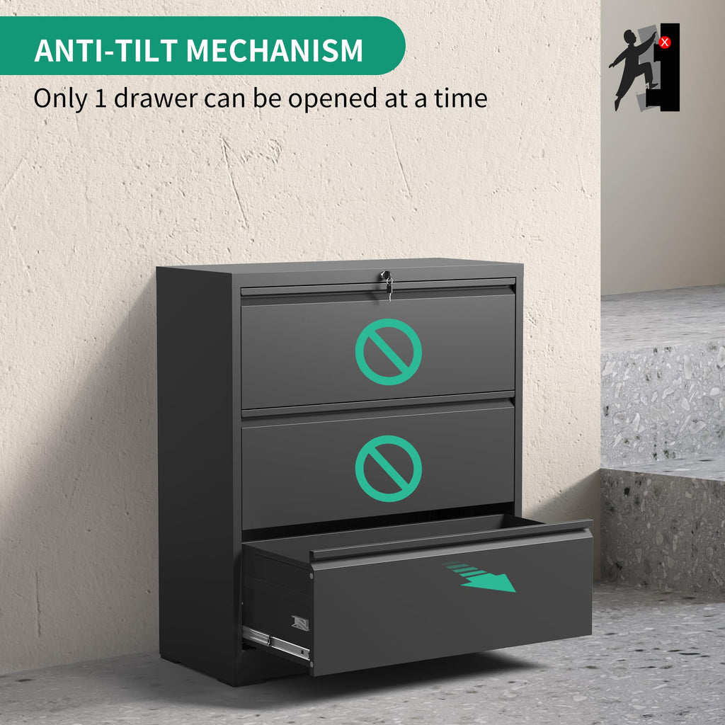 Black 3 Drawer Locking Metal File Cabinet F3689
