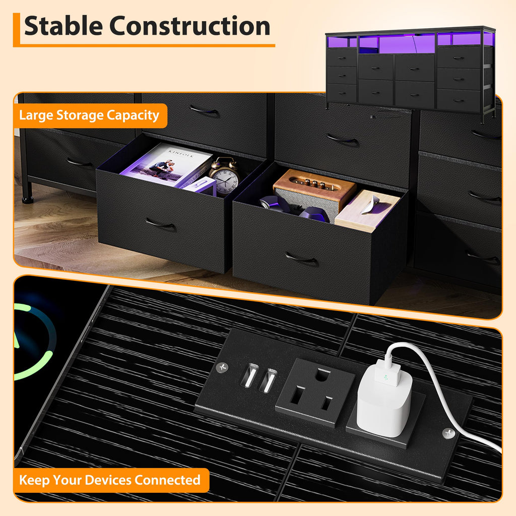 Black Fabric 10 Drawer Dresser E763