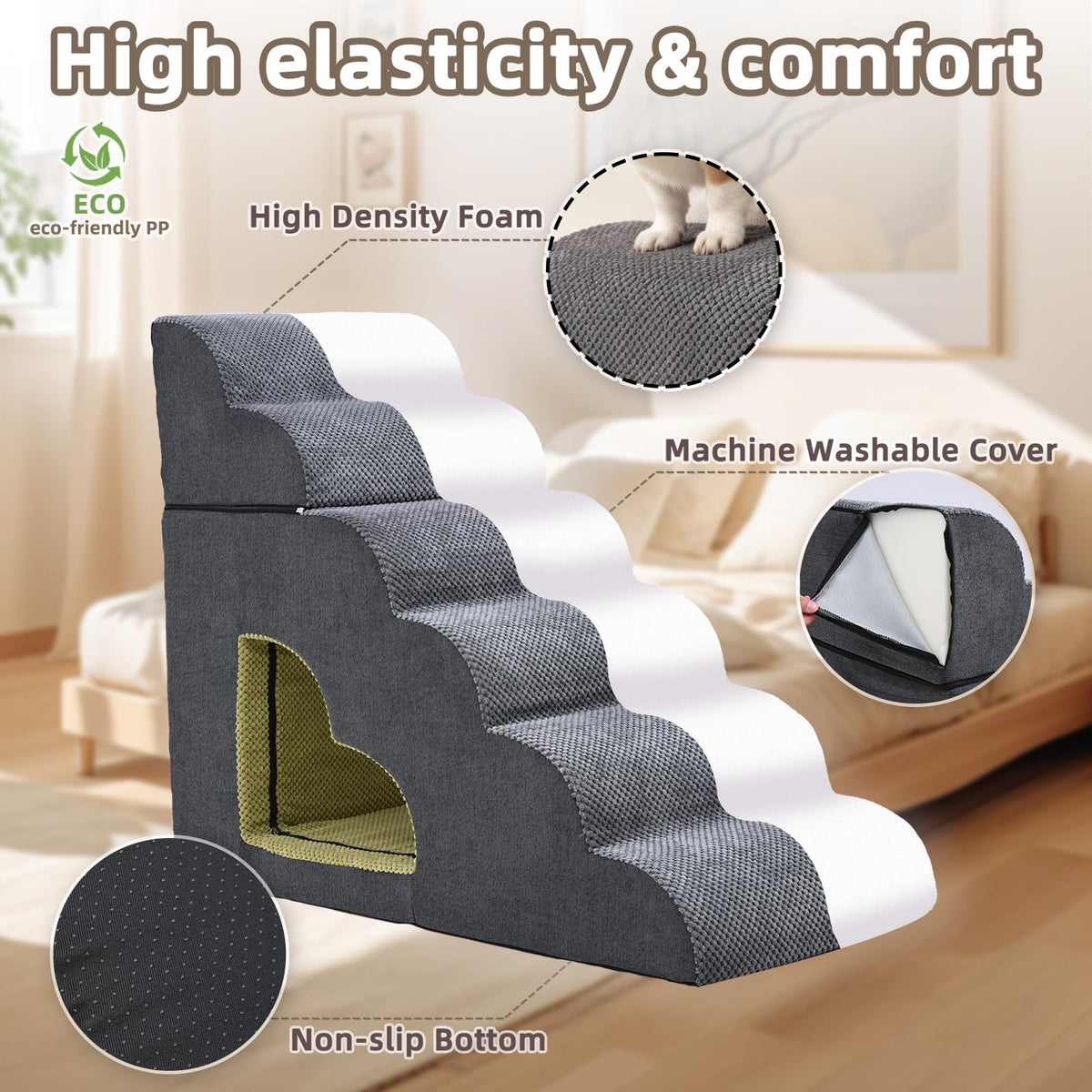 6 Step Non-Slip Grey Dog Stairs F345915