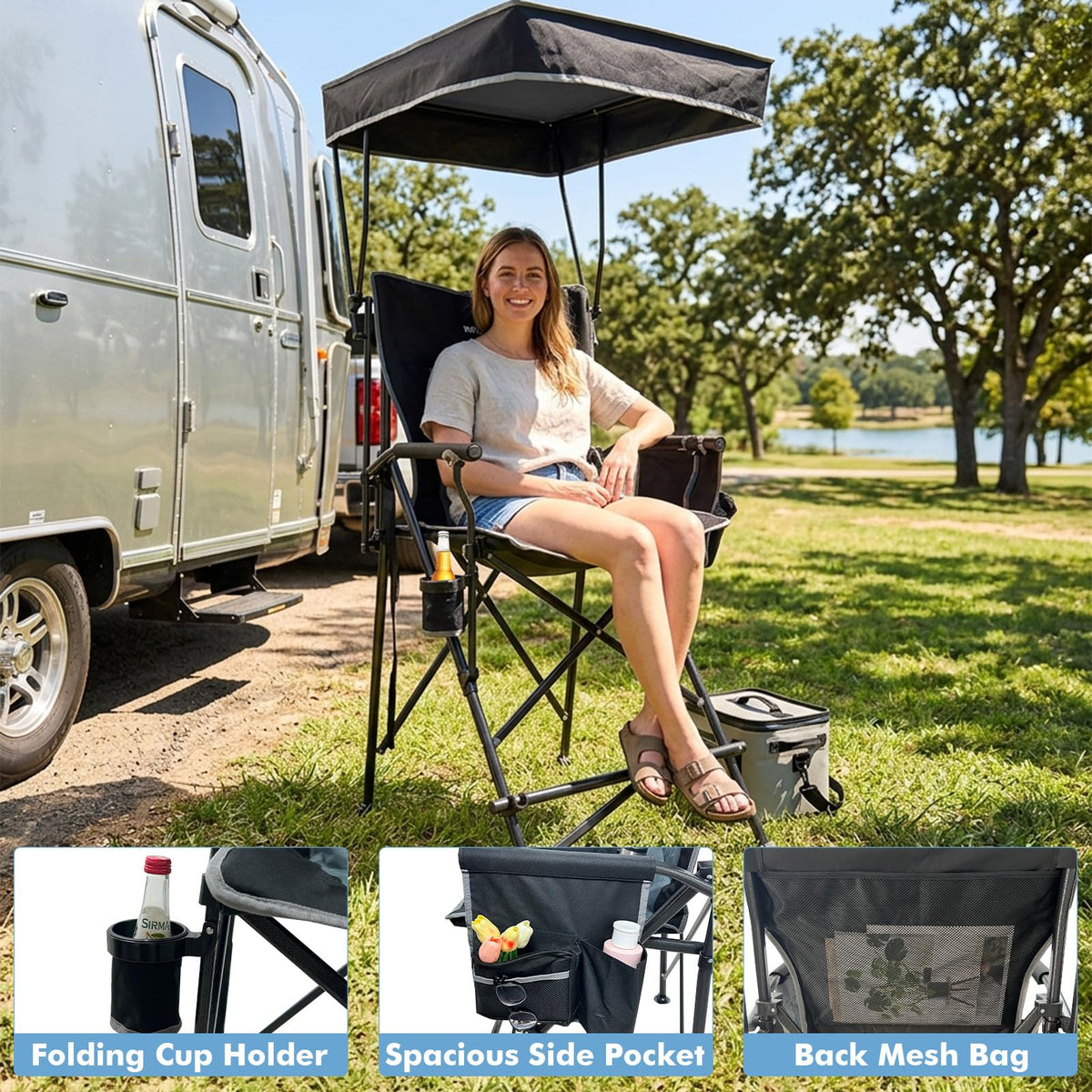 Oversized Folding Director Chair with Canopy and Footrest B4925