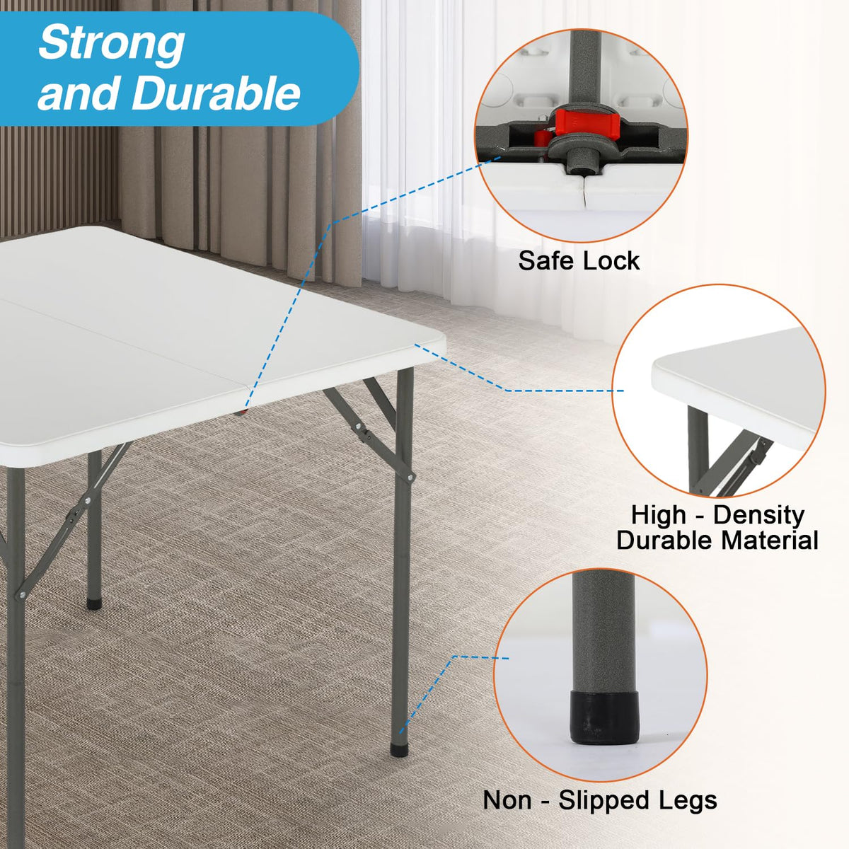 34" White Portable Plastic Folding Table E556908